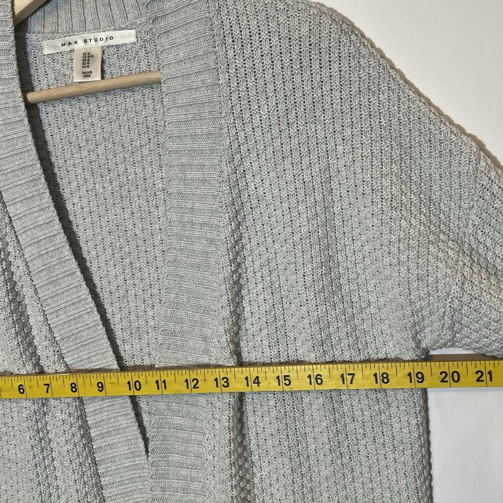 Max Studio Women’s Waffle Knit Sweater Cardigan Medium Size Gray Cotton Blend - Picture 5 of 7
